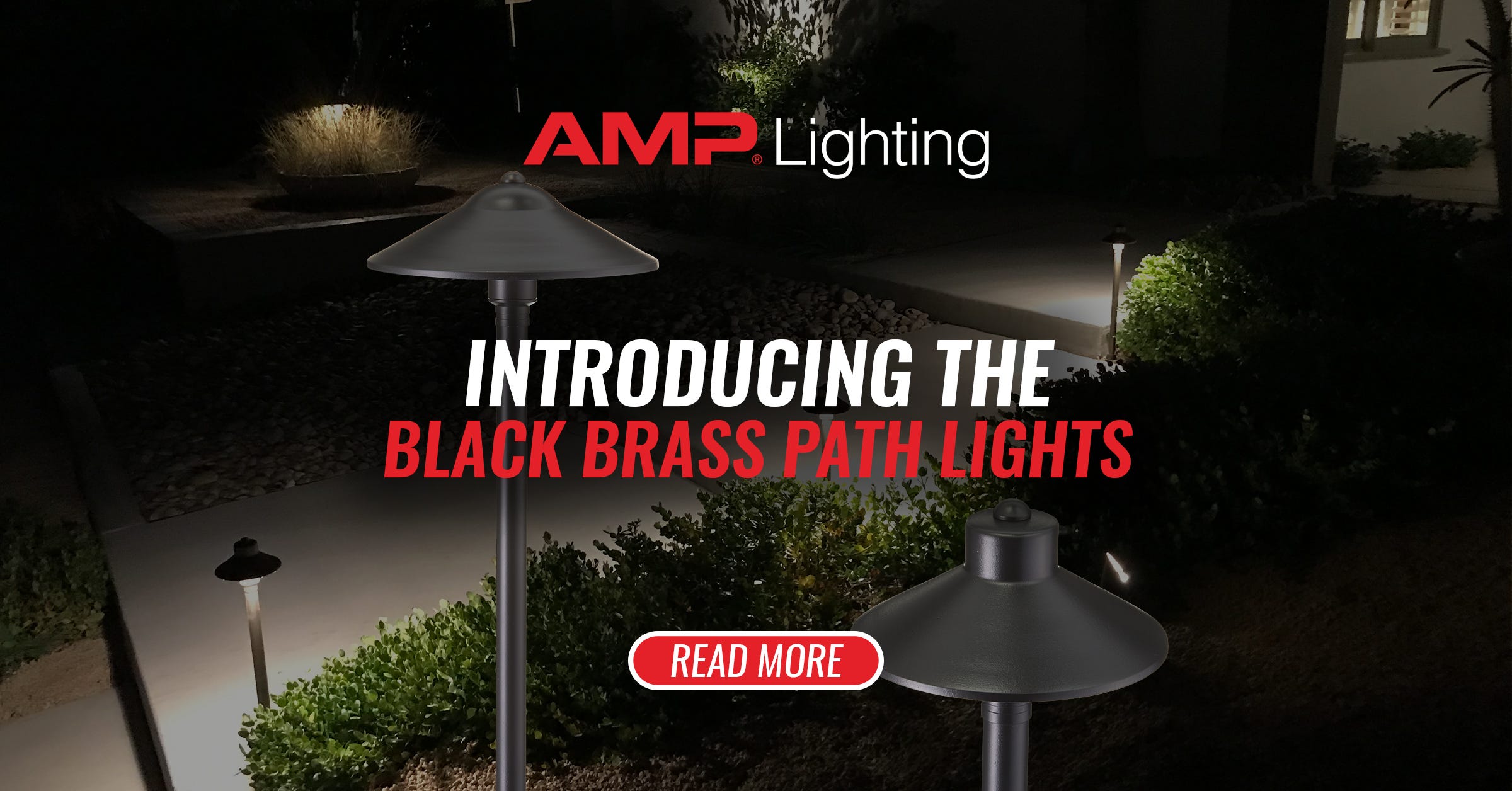 All new black brass path lights.