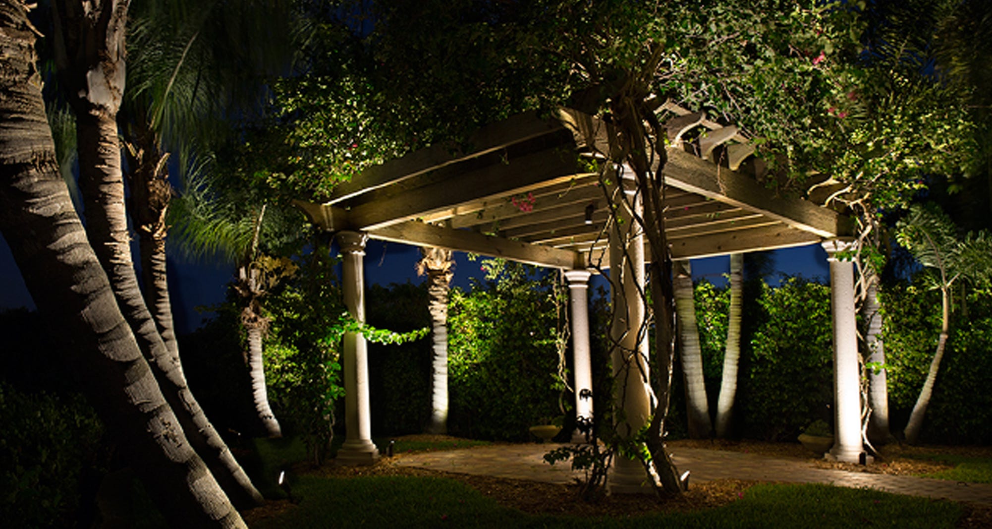 lights, a pagoda in a tropical area